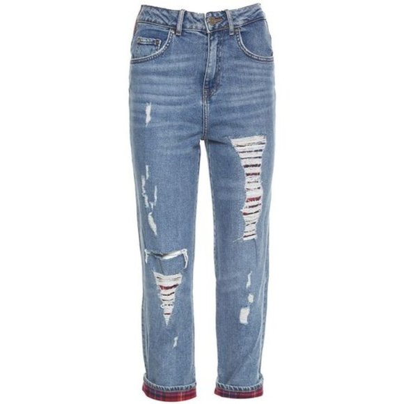 RUNWAY COLLECTION Tommy HILFIGER x GIGI HADID womens jeans Sz 27 DISTRESS PLAID - Picture 2 of 14